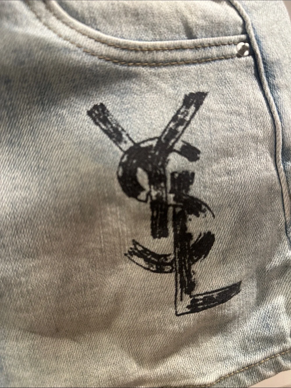 Faded Light Blue Denim Cutoff Shorts with Logo size XXS
